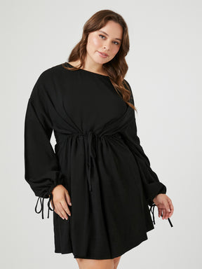 שמלת מיני בשילוב כיווץ מותן PLUS SIZE