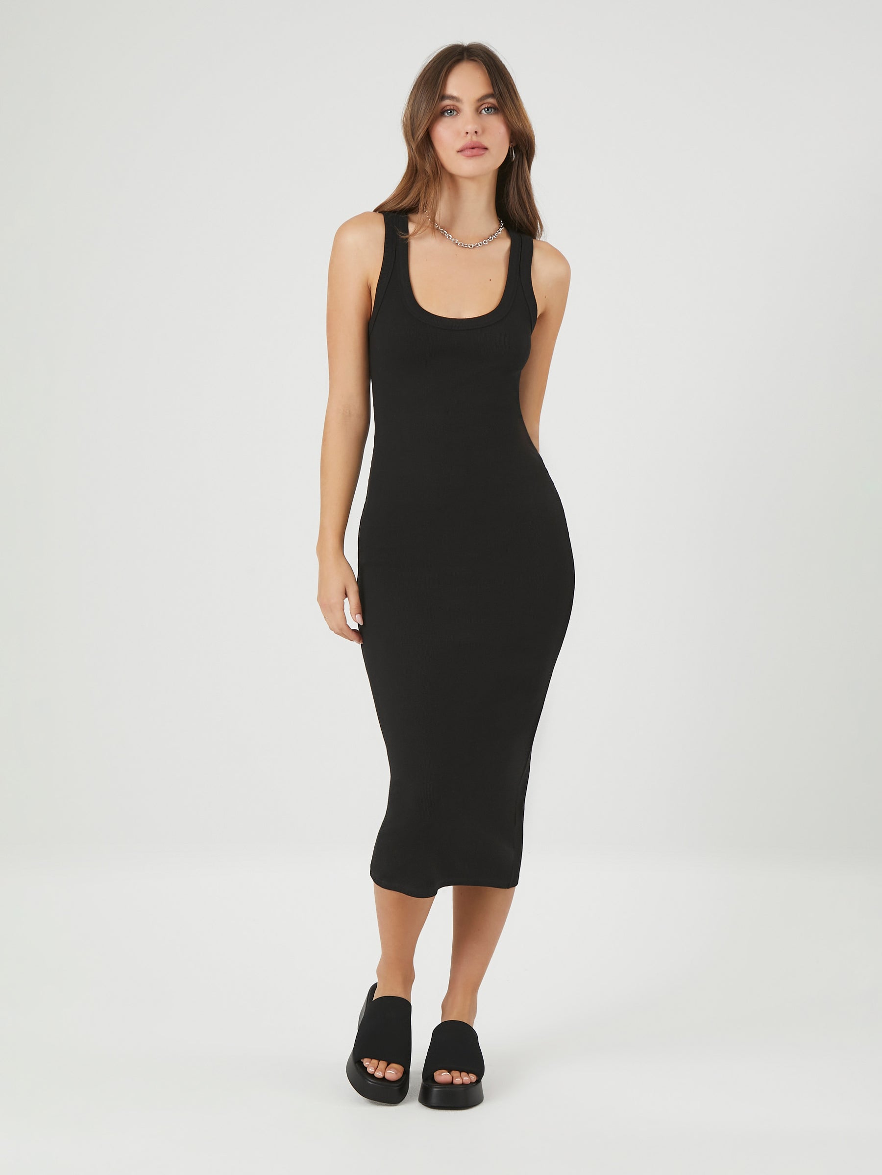 שמלת מידי סרוגה בצלעות בגזרת Bodycon- FOREVER 21|פוראבר 21