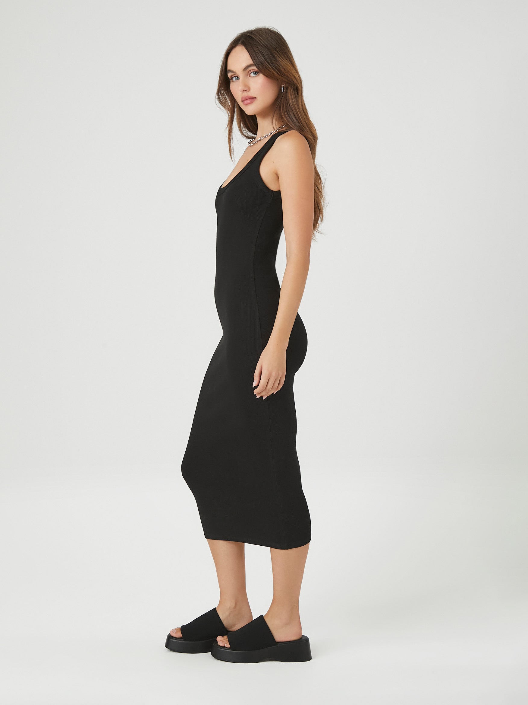 שמלת מידי סרוגה בצלעות בגזרת Bodycon- FOREVER 21|פוראבר 21